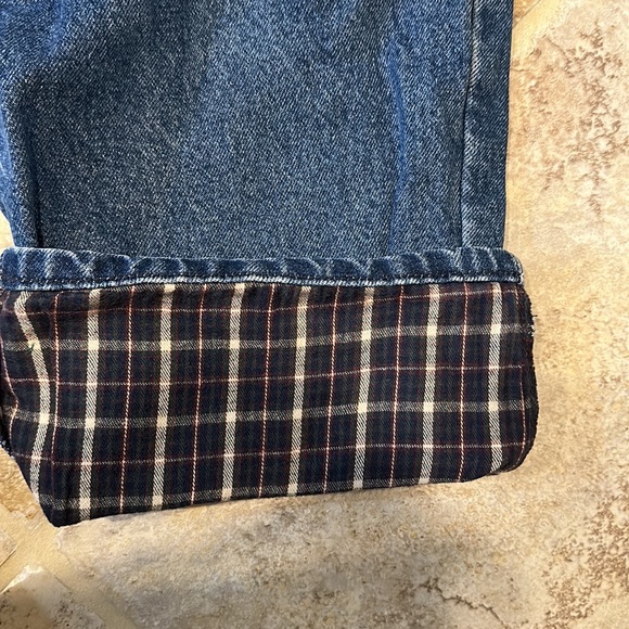 LL BEAN FLANNEL LINED RELAX FIT JEANS.MENS SIZE 42x30. Dark denim w/plaid lining - Picture 10 of 15